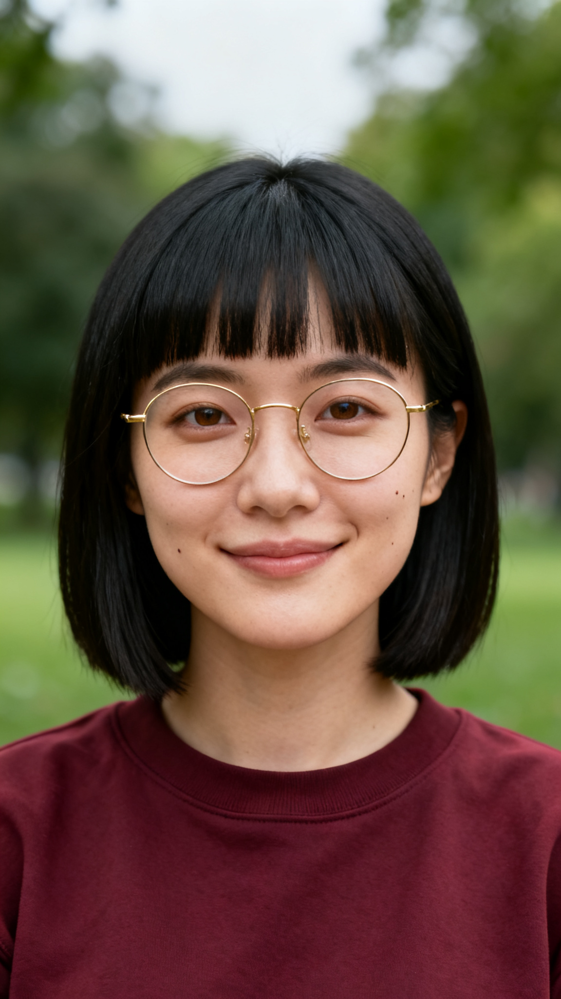 Original AI-generated portrait of Alex wearing glasses and a burgundy shirt