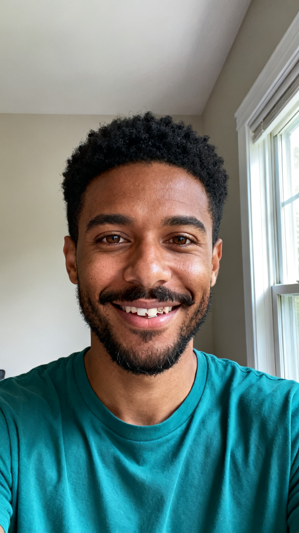 Original AI-generated portrait of Jamie in a teal shirt